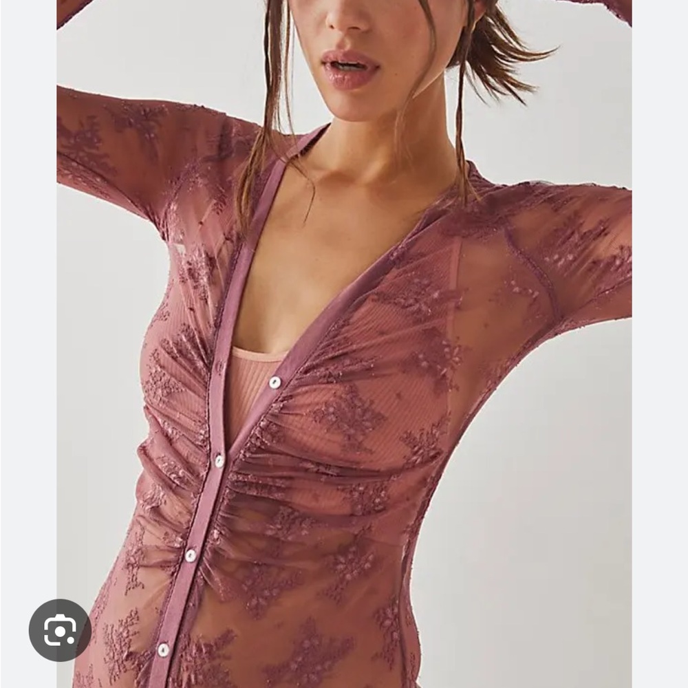 Free People Lady Lux Layering Top Bodysuit Oh Bloom Large NWOT Sheer Floral